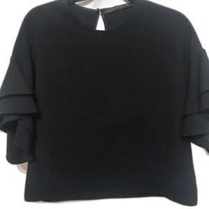 Zara black blouse woman bell short sleeve size XS academia baddie preppy